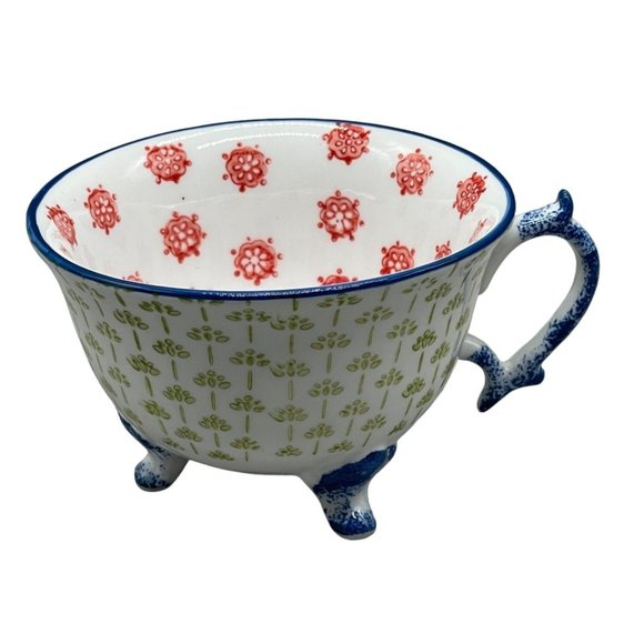 joyye Other - joyye coffee tea cup mug 3 legs feet multi color handle 3.5x4" glazed white READ